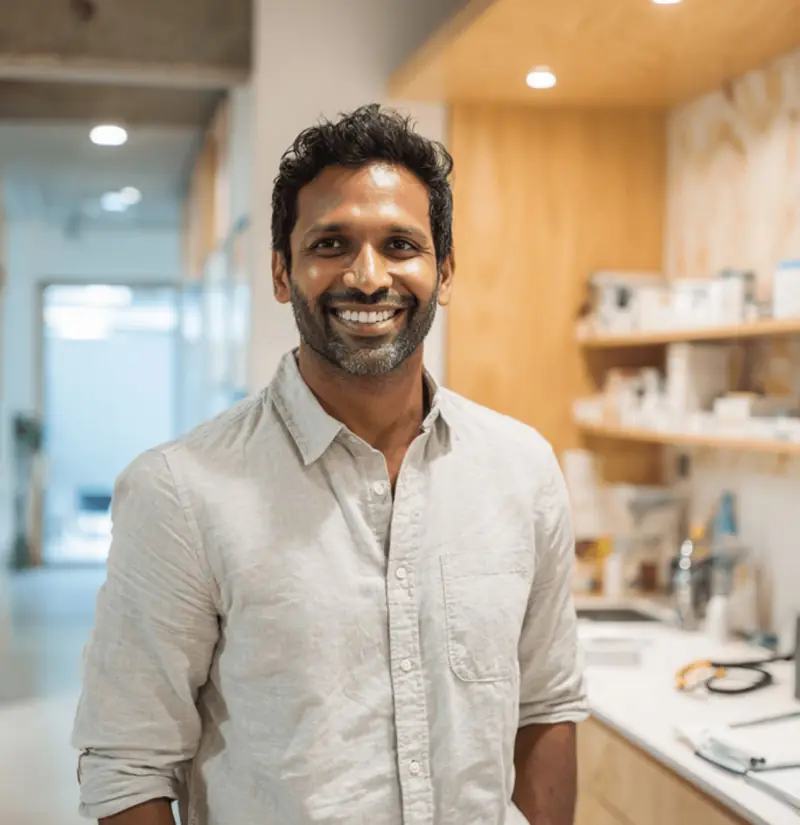 Business owner smiling in his shop
